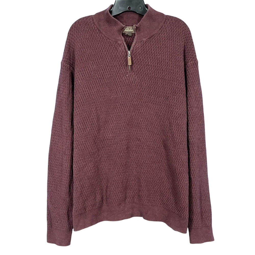 TASSO ELBA Men's BURGUNDY Classic 1/4-ZIP Mock Neck PULLOVER Sweater Sz XXL